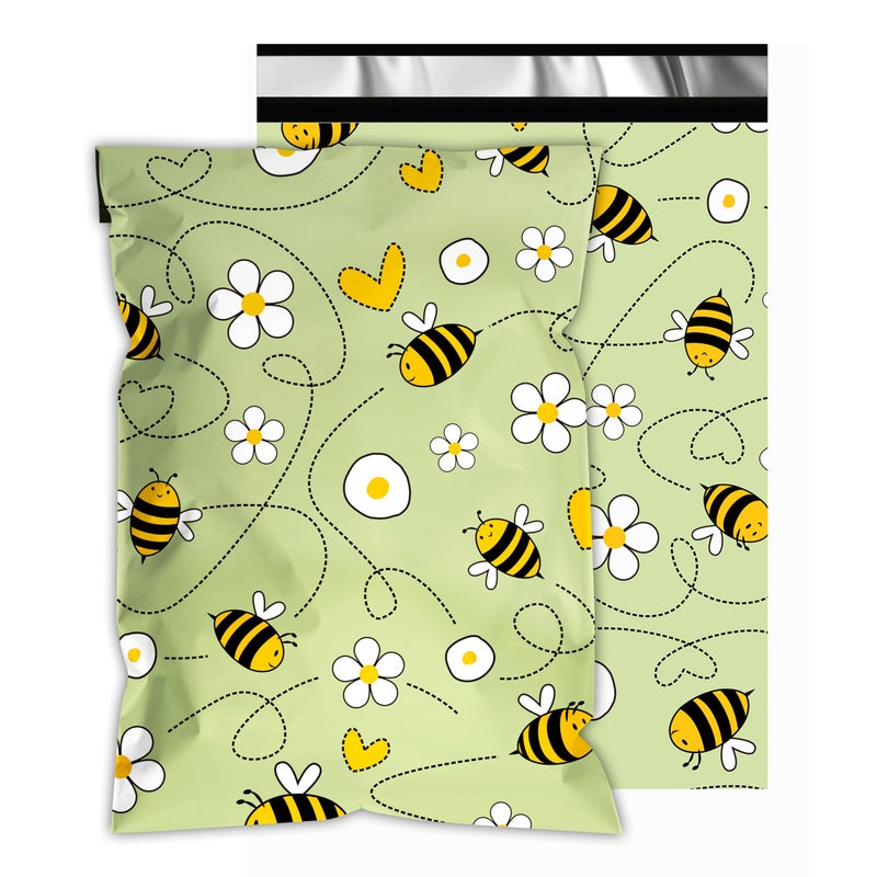 Vapulcio Poly Mailers 10x13 Inch 100 Pcs - Bee printed Shipping Bags, 2.4mil Thickness, Waterproof and Tear Resistant Mailing Envelopes, Self-Sealing Packaging Bags for Small Business - Image 1